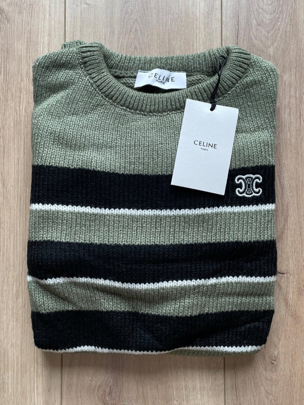 Celine Paris Men Long Sleeve Crewneck Green Sweaters Large